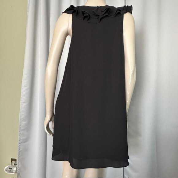 Amanda Uprichard Mini Dress Black Sleeveless V Neck Belle Ruff Black Size L - Picture 2 of 8